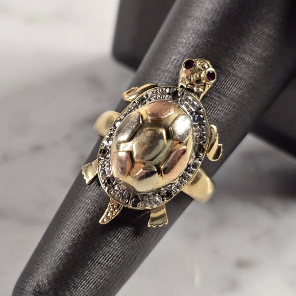 Jewelry - Womens Vintage Estate 14K Yellow & Rose Gold Turtle Ring 7.9g E4373